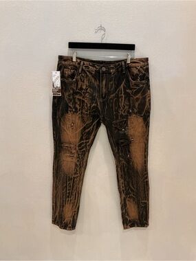 Men's Distressed Acid-Wash Brown Jeans Size 40 NWT
